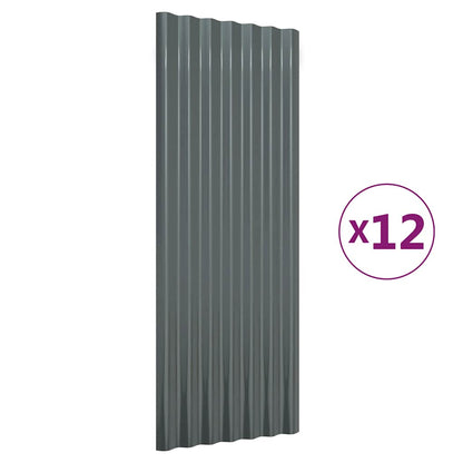 Roof Panels 12 pcs Galvanised Steel Anthracite 100x36 cm