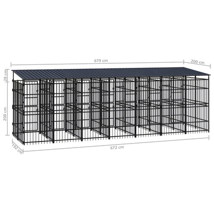 Outdoor Dog Kennel with Roof Steel 12.9 m²