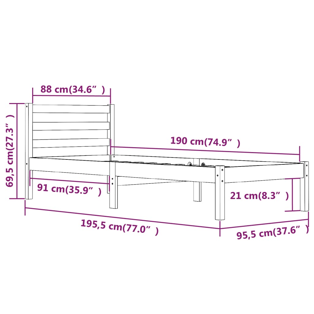 Bed Frame without Mattress 90x190cm White Single