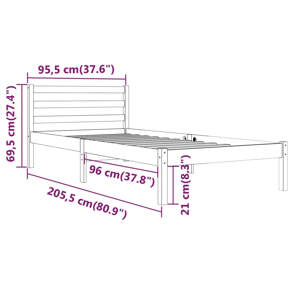 Bed Frame without Mattress Solid Wood Pine 90x200cm White