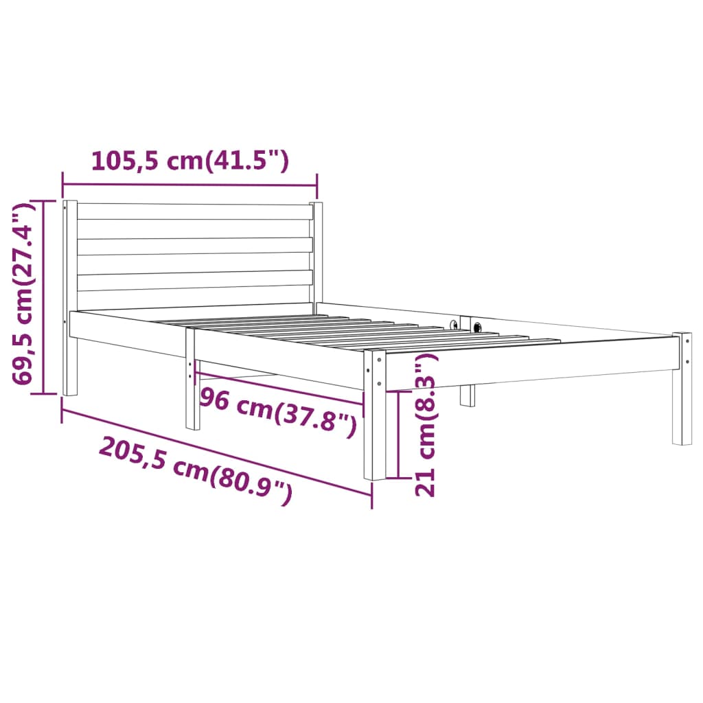 Bed Frame without Mattress Solid Wood Pine 100x200cm White