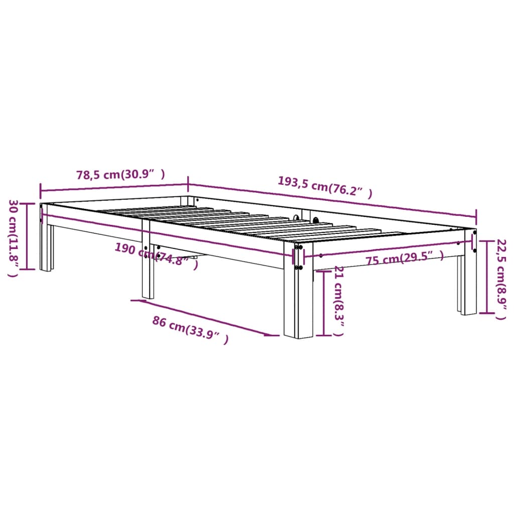 Bed Frame without Mattress 75x190cm Small Single