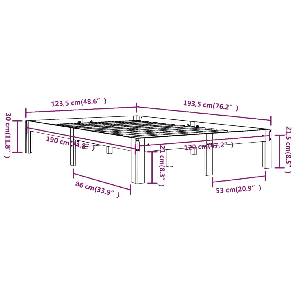Bed Frame without Mattress 120x190cm Small Double