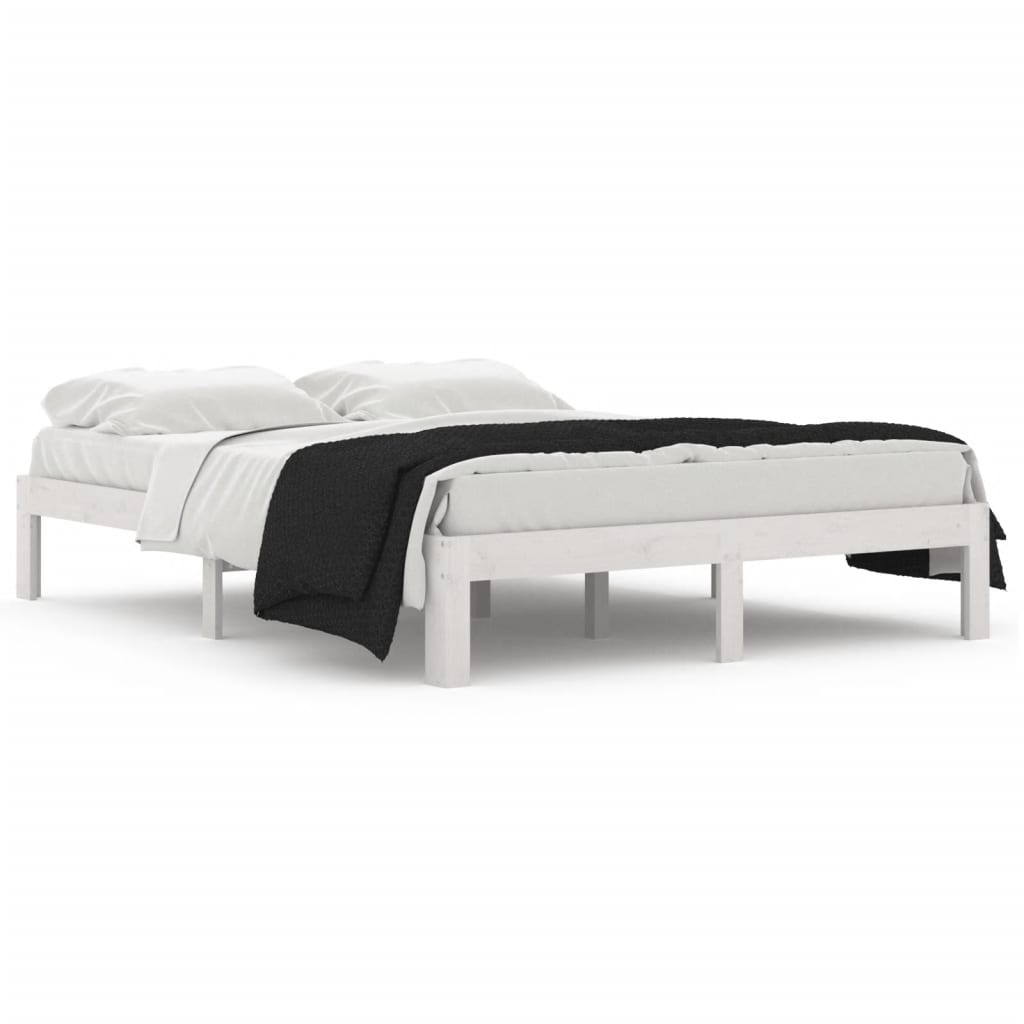 Bed Frame without Mattress White Solid Wood Pine 140x190cm