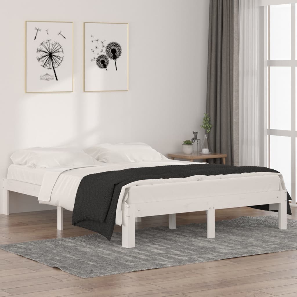 Bed Frame without Mattress White Solid Wood Pine 140x190cm