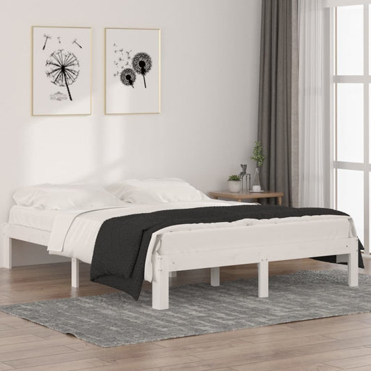 Bed Frame without Mattress White Solid Wood Pine 140x190cm
