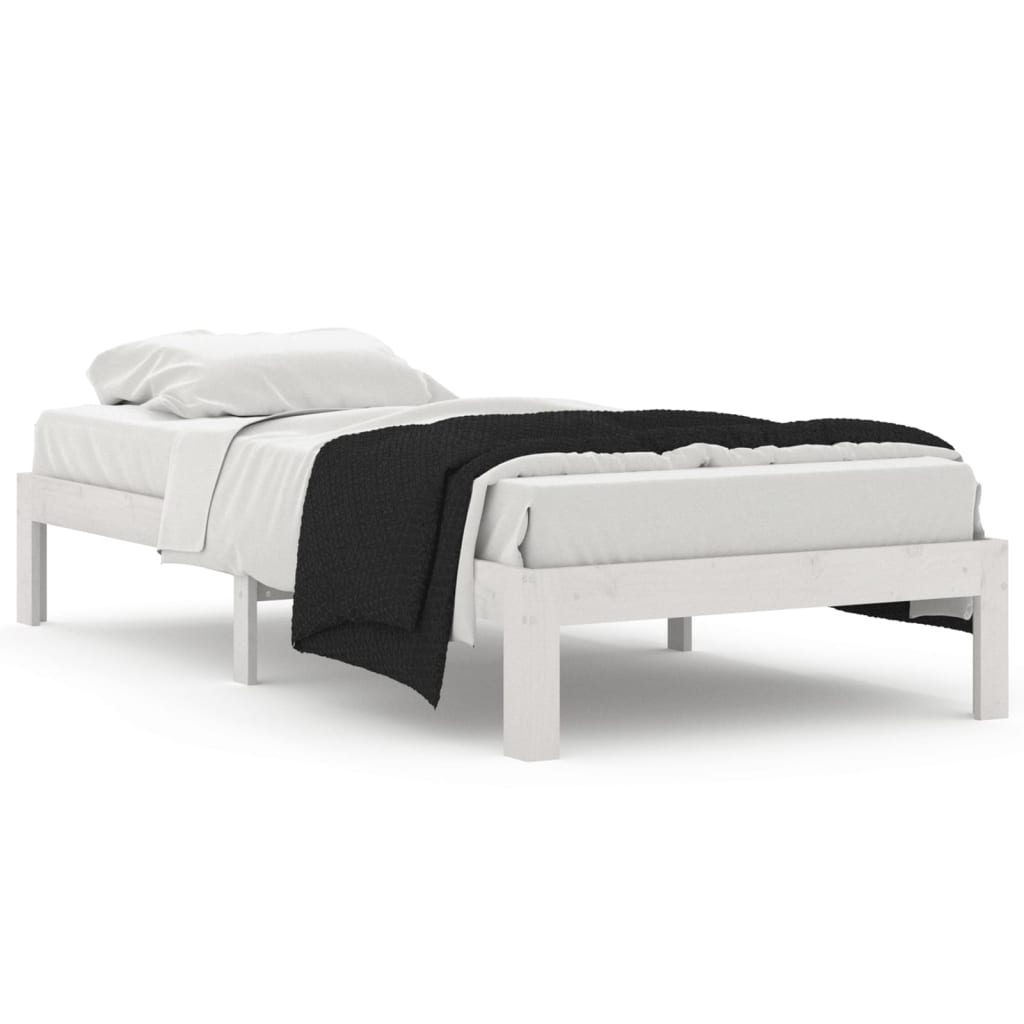 Bed Frame without Mattress White Solid Wood Pine 90x200cm