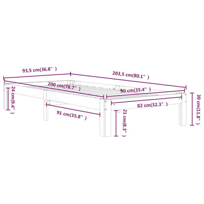 Bed Frame without Mattress White Solid Wood Pine 90x200cm