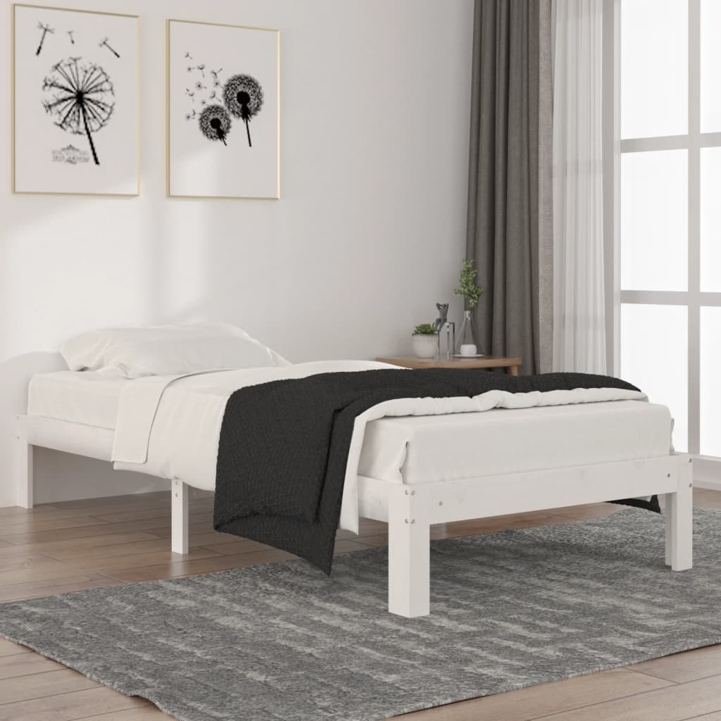 Bed Frame without Mattress White Solid Wood Pine 90x200cm