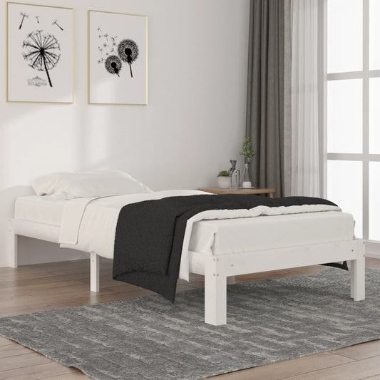 Bed Frame without Mattress White Solid Wood Pine 90x200cm
