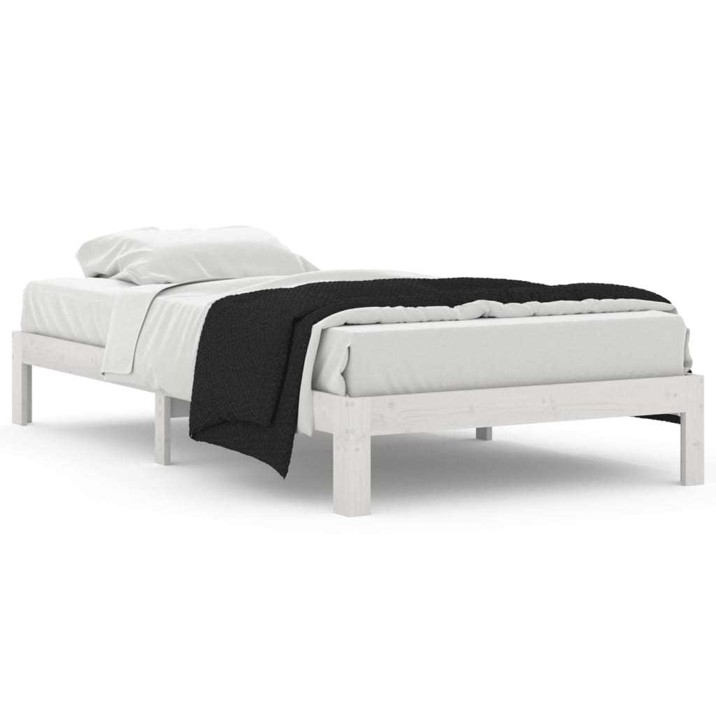 Bed Frame without Mattress White Solid Wood Pine 100x200cm
