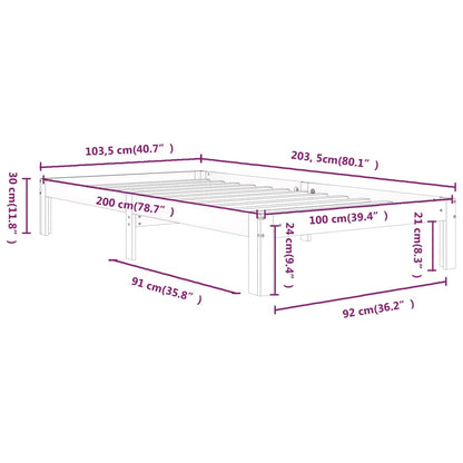 Bed Frame without Mattress White Solid Wood Pine 100x200cm