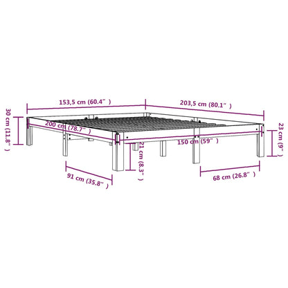 Bed Frame without Mattress White Solid Wood 150x200cm King Size