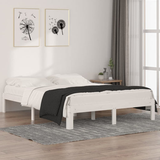 Bed Frame without Mattress White Solid Wood 150x200cm King Size