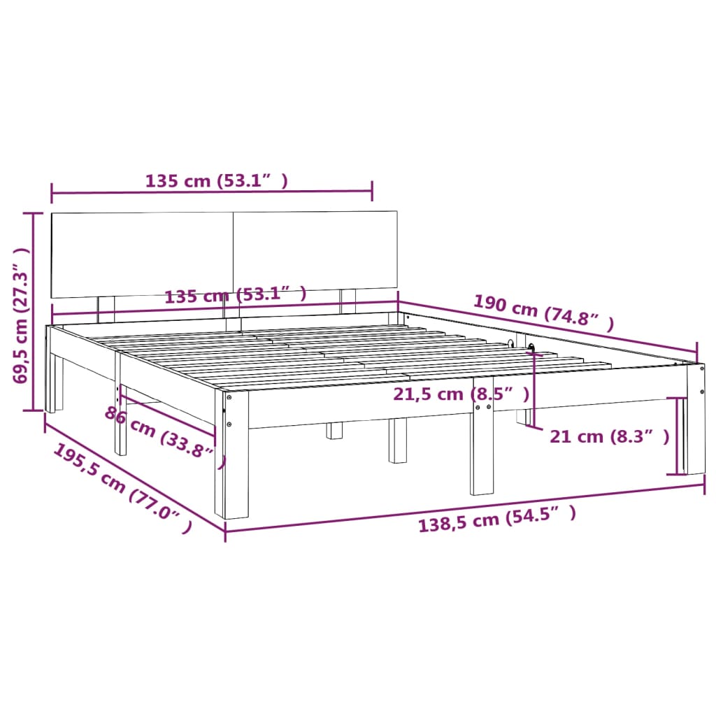 Bed Frame without Mattress White 135x190cm Double