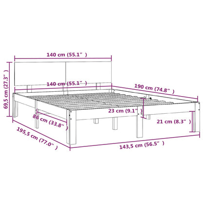 Bed Frame without Mattress Solid Wood Pine 140x190cm