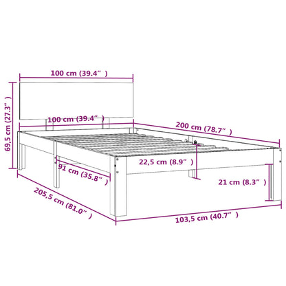 Bed Frame without Mattress White Solid Wood Pine 100x200cm