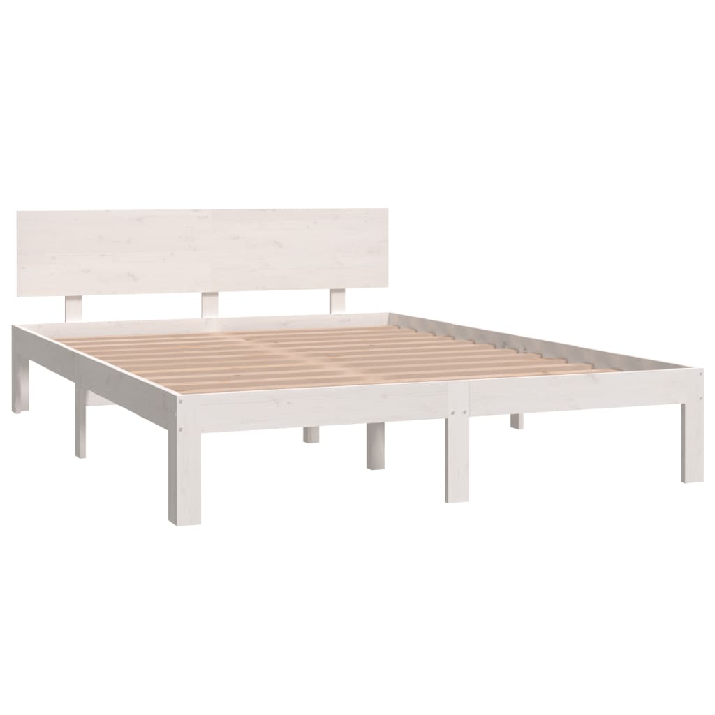 Bed Frame without Mattress White Solid Wood Pine 140x200cm