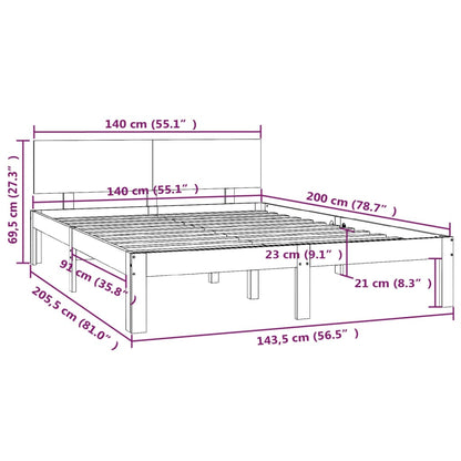 Bed Frame without Mattress White Solid Wood Pine 140x200cm