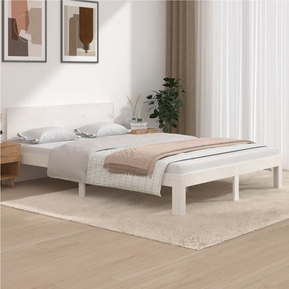 Bed Frame without Mattress White Solid Wood Pine 140x200cm