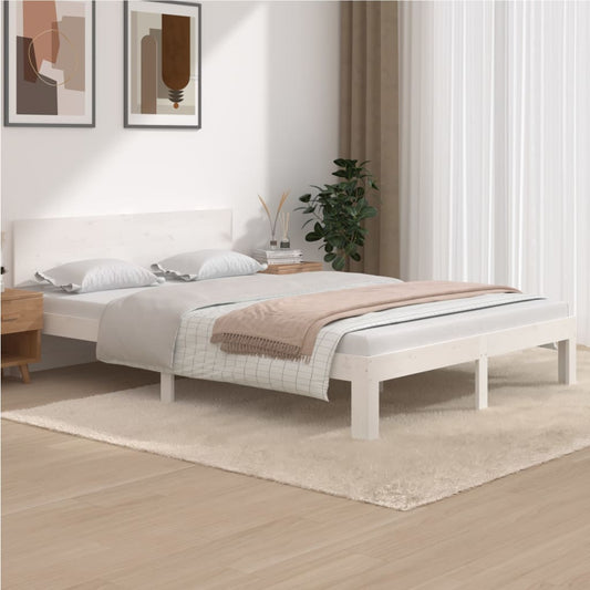 Bed Frame without Mattress White Solid Wood Pine 140x200cm