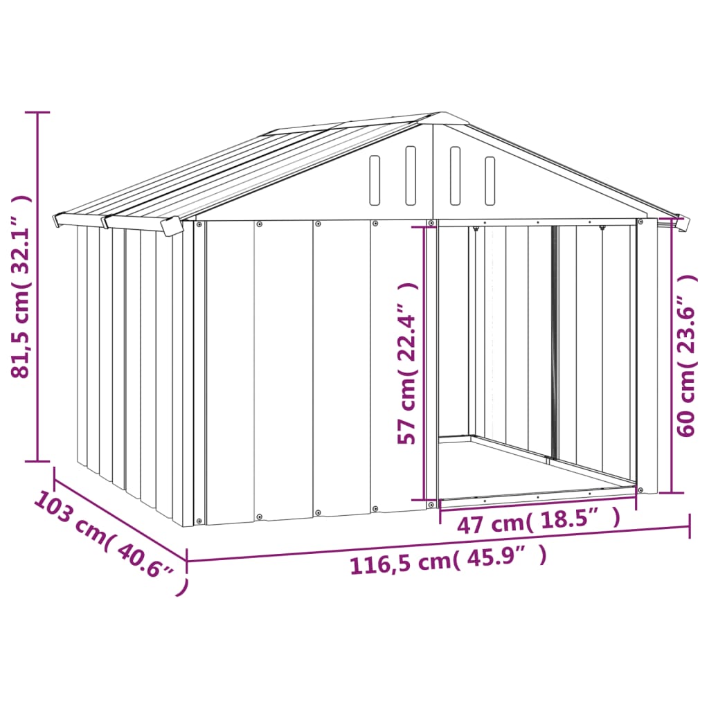 Dog House Anthracite 116.5x103x81.5 cm Galvanised Steel