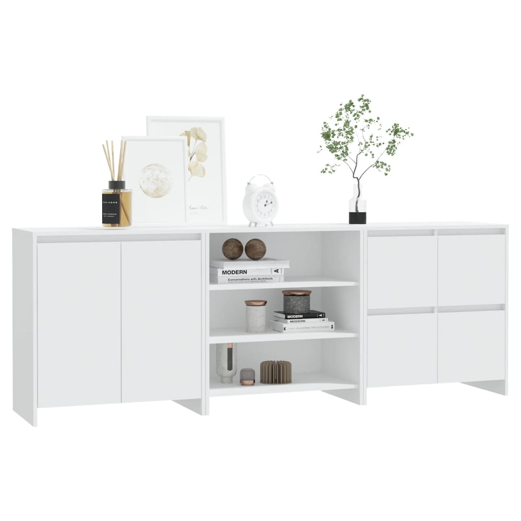 3 Piece Sideboard White Engineered Wood