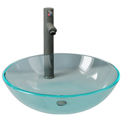 Bathroom Sink with Tap and Push Drain Clear Tempered Glass