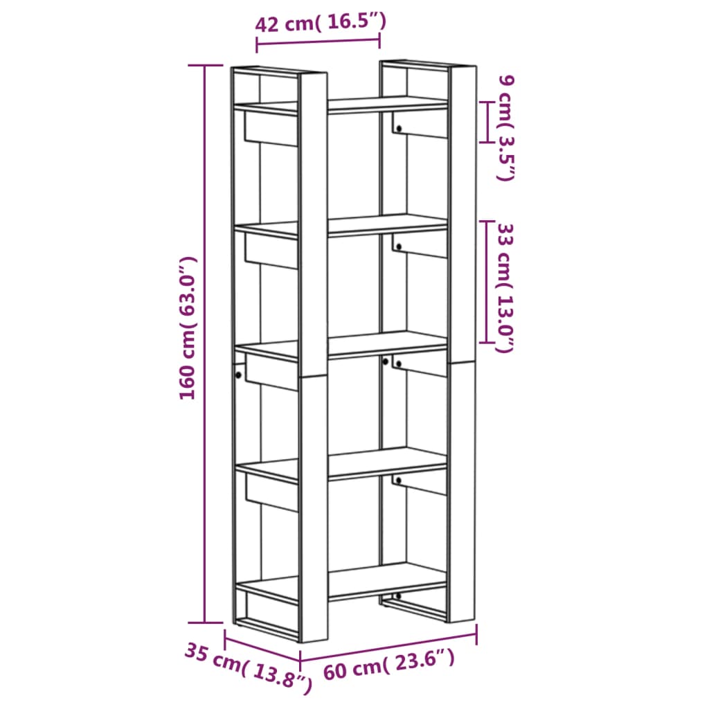 Book Cabinet/Room Divider Grey 60x35x160 cm Solid Wood