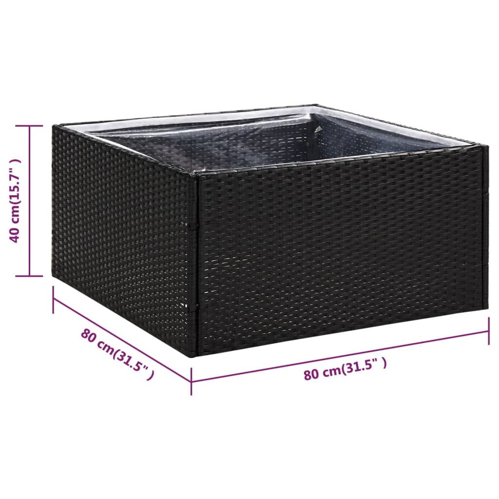 Garden Planter Black 80x80x40 cm Poly Rattan