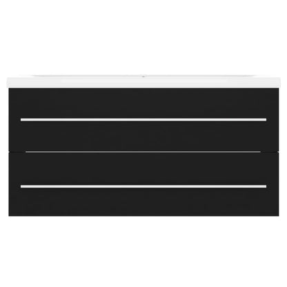 Sink Cabinet with Built-in Basin Black Engineered Wood
