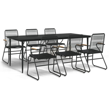 7 Piece Garden Dining Set Black PVC Rattan