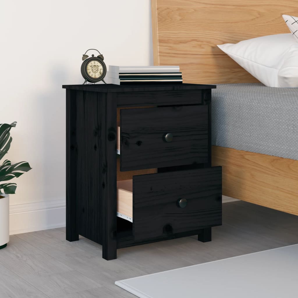 Bedside Cabinet Black 50x35x61.5 cm Solid Wood Pine