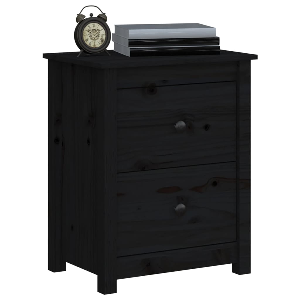 Bedside Cabinet Black 50x35x61.5 cm Solid Wood Pine