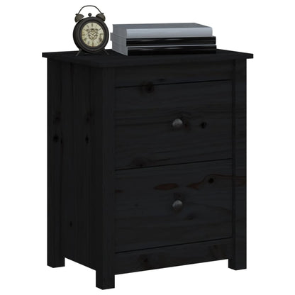 Bedside Cabinet Black 50x35x61.5 cm Solid Wood Pine
