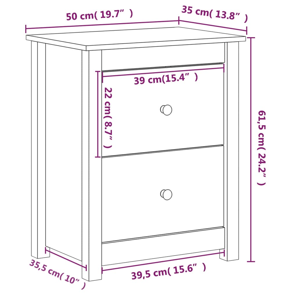 Bedside Cabinet Black 50x35x61.5 cm Solid Wood Pine