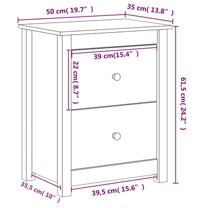Bedside Cabinet Black 50x35x61.5 cm Solid Wood Pine