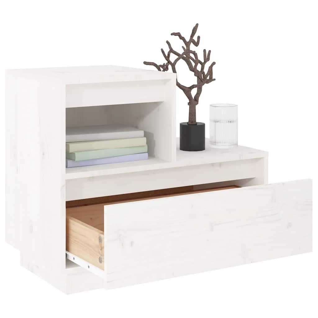 Bedside Cabinet White 60x34x51 cm Solid Wood Pine