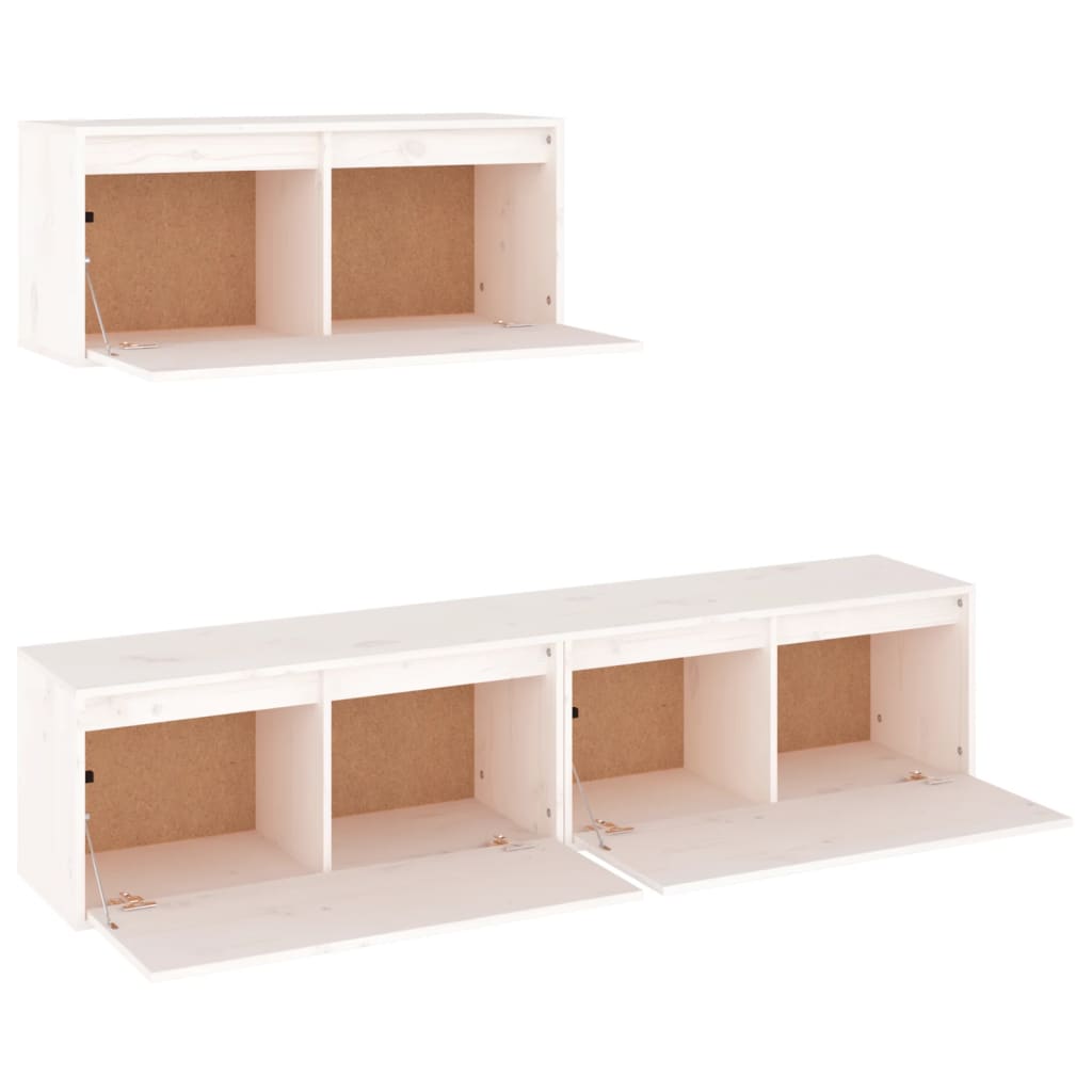 TV Cabinets 3 pcs White Solid Wood Pine