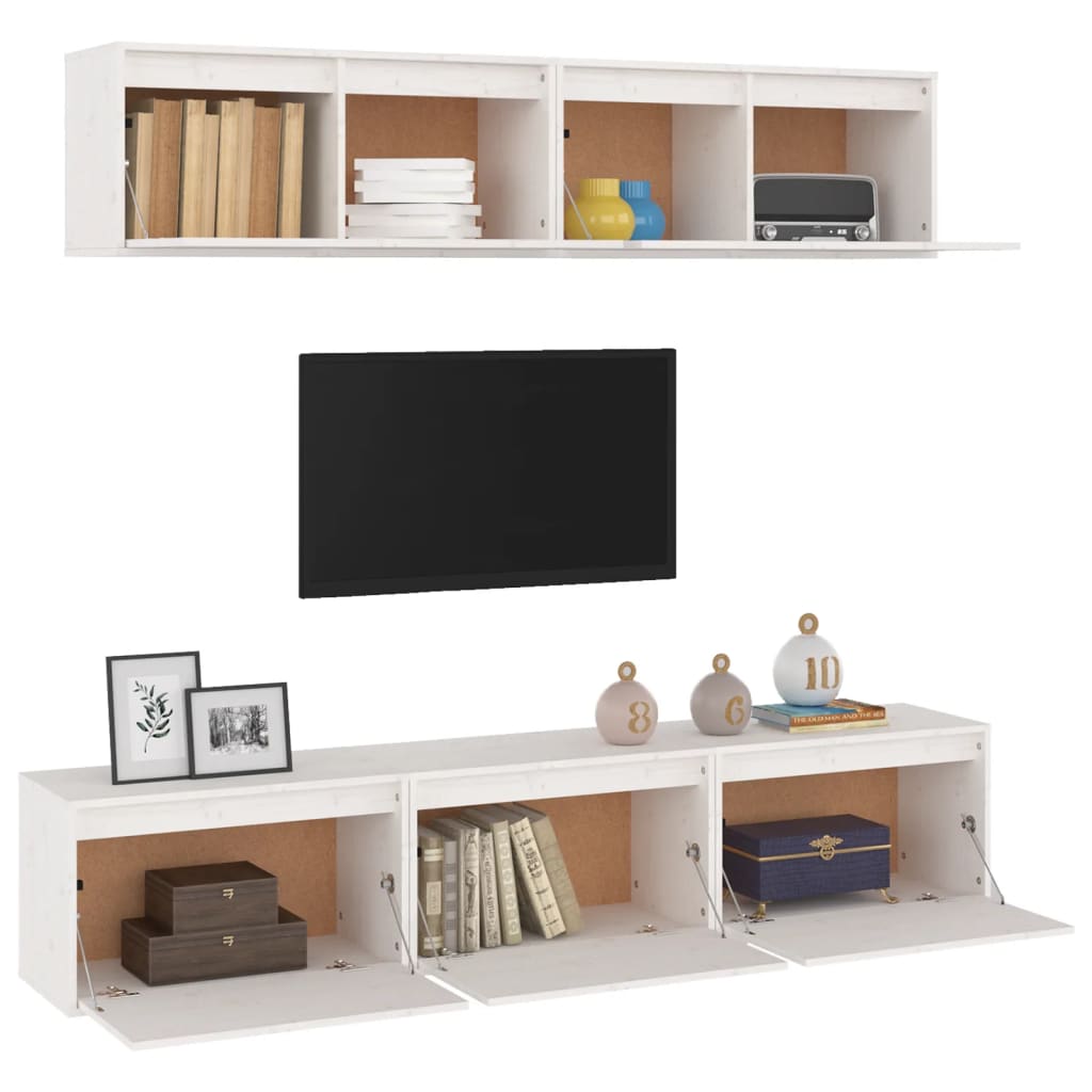 TV Cabinets 5 pcs White Solid Wood Pine