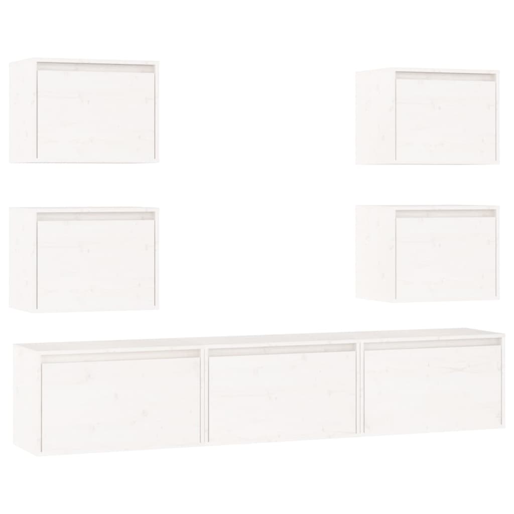 TV Cabinets 7 pcs White Solid Wood Pine