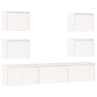 TV Cabinets 7 pcs White Solid Wood Pine