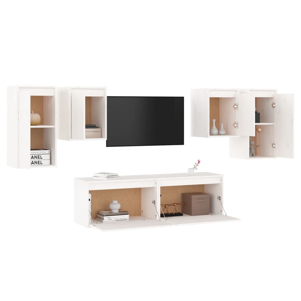 TV Cabinets 6 pcs White Solid Wood Pine