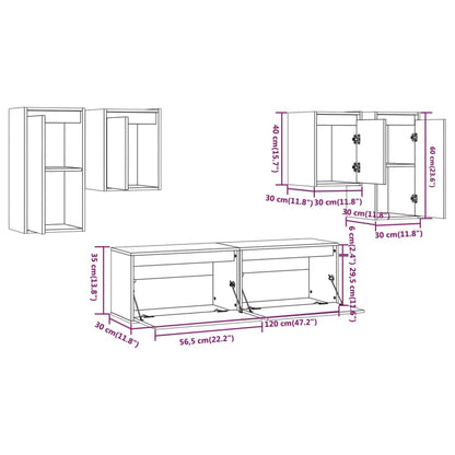 TV Cabinets 6 pcs White Solid Wood Pine
