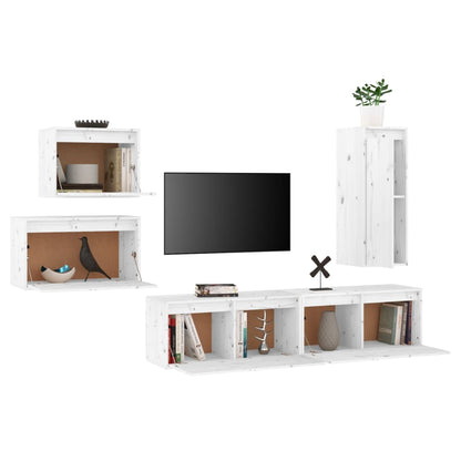 TV Cabinets 5 pcs White Solid Wood Pine