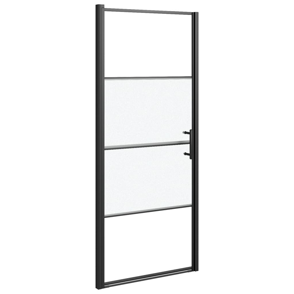 Shower Door 91x195 cm Half Frosted Tempered Glass Black