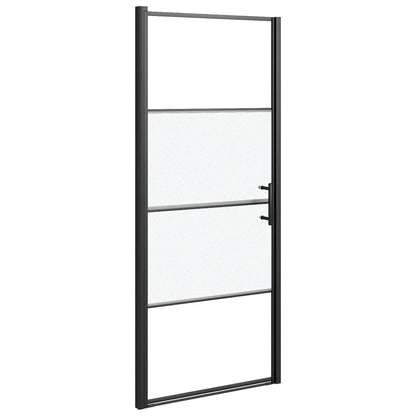 Shower Door 91x195 cm Half Frosted Tempered Glass Black