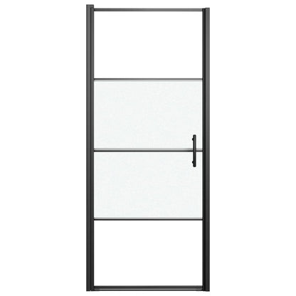 Shower Door 91x195 cm Half Frosted Tempered Glass Black