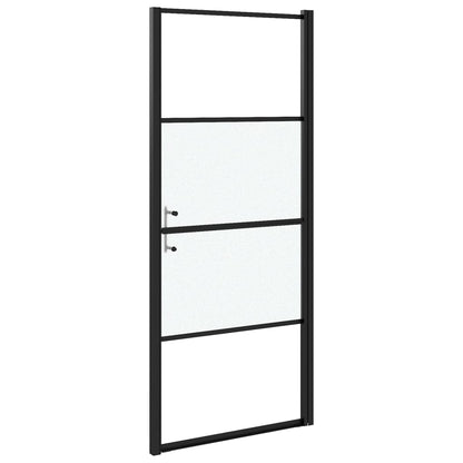 Shower Door 91x195 cm Half Frosted Tempered Glass Black