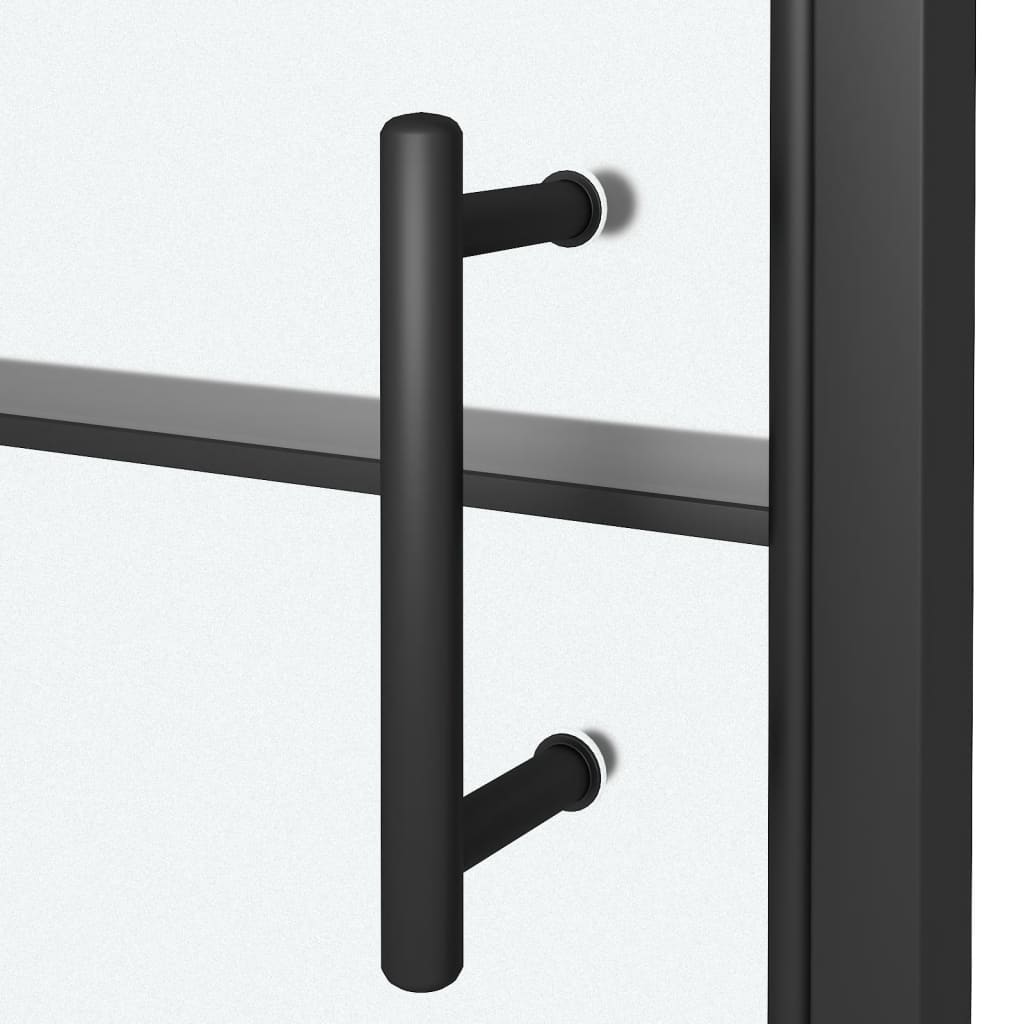 Shower Door 91x195 cm Half Frosted Tempered Glass Black